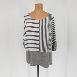 DAIRI Fashion Patchwork Mixed Stripe Lagenlook Dolman Sleeve Top One Size OS